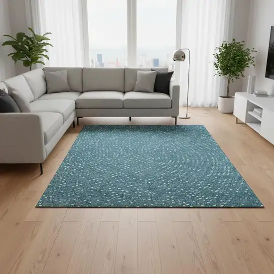 Teal And Ivory Polka Dot Washable Area Rug With UV Protection Photo 2