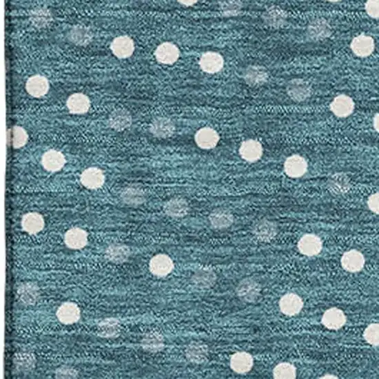 Teal And Ivory Polka Dot Washable Area Rug With UV Protection Photo 2
