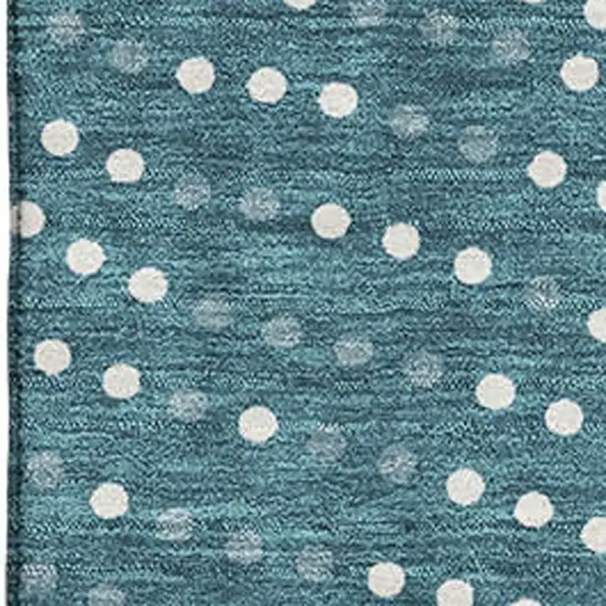 Teal And Ivory Polka Dot Washable Area Rug With UV Protection Photo 2