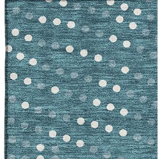 Teal And Ivory Polka Dot Washable Area Rug With UV Protection Photo 3