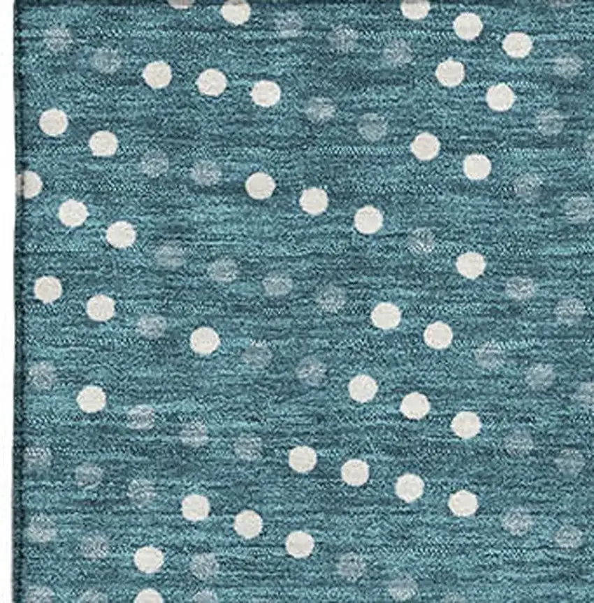 Teal And Ivory Polka Dot Washable Area Rug With UV Protection Photo 3