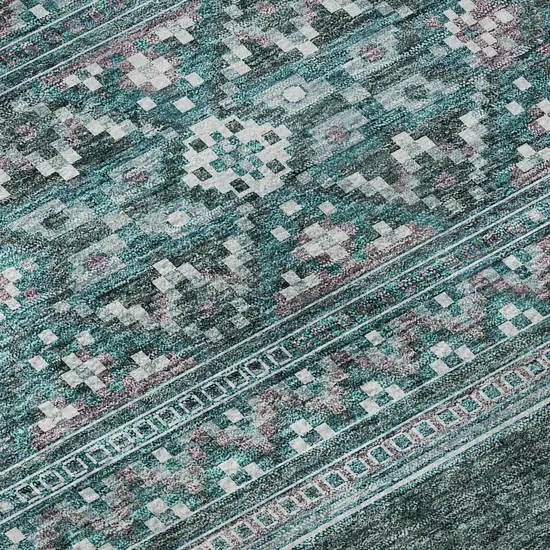 Teal And Ivory Southwestern Washable Area Rug With UV Protection Photo 9