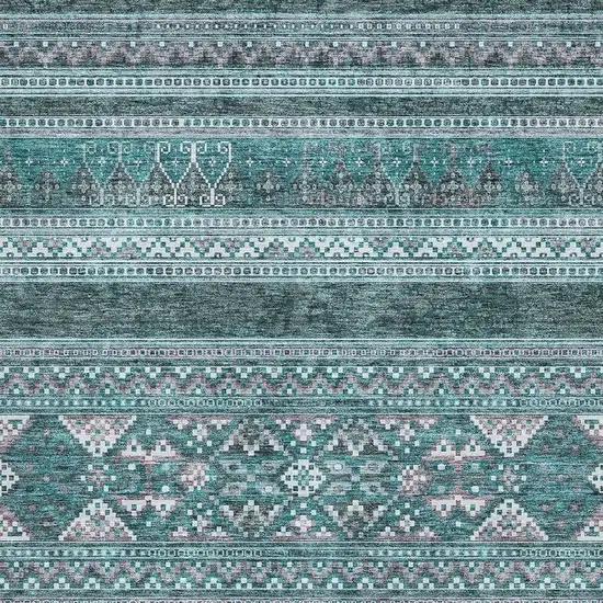 Teal And Ivory Southwestern Washable Area Rug With UV Protection Photo 3