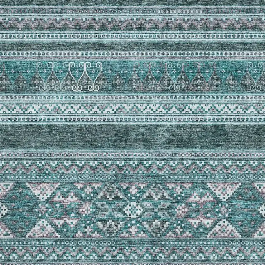 Teal And Ivory Southwestern Washable Area Rug With UV Protection Photo 3