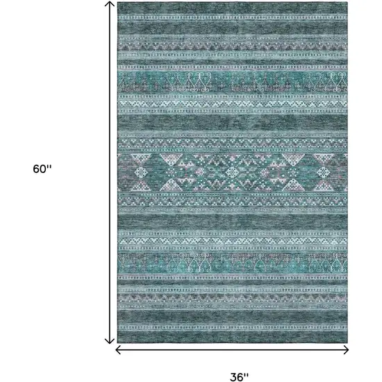 Teal And Ivory Southwestern Washable Area Rug With UV Protection Photo 6
