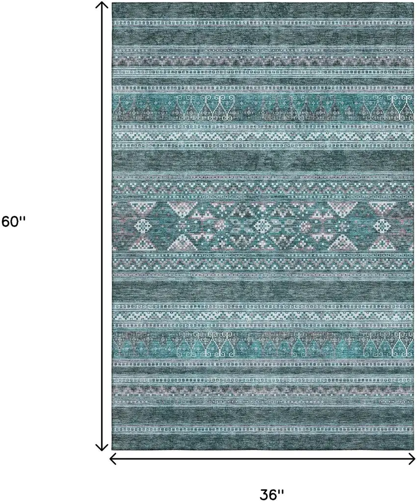 Teal And Ivory Southwestern Washable Area Rug With UV Protection Photo 6