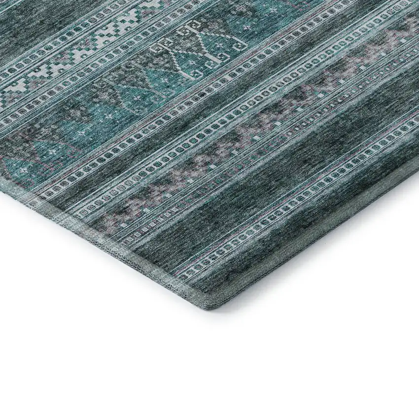 Teal And Ivory Southwestern Washable Area Rug With UV Protection Photo 8