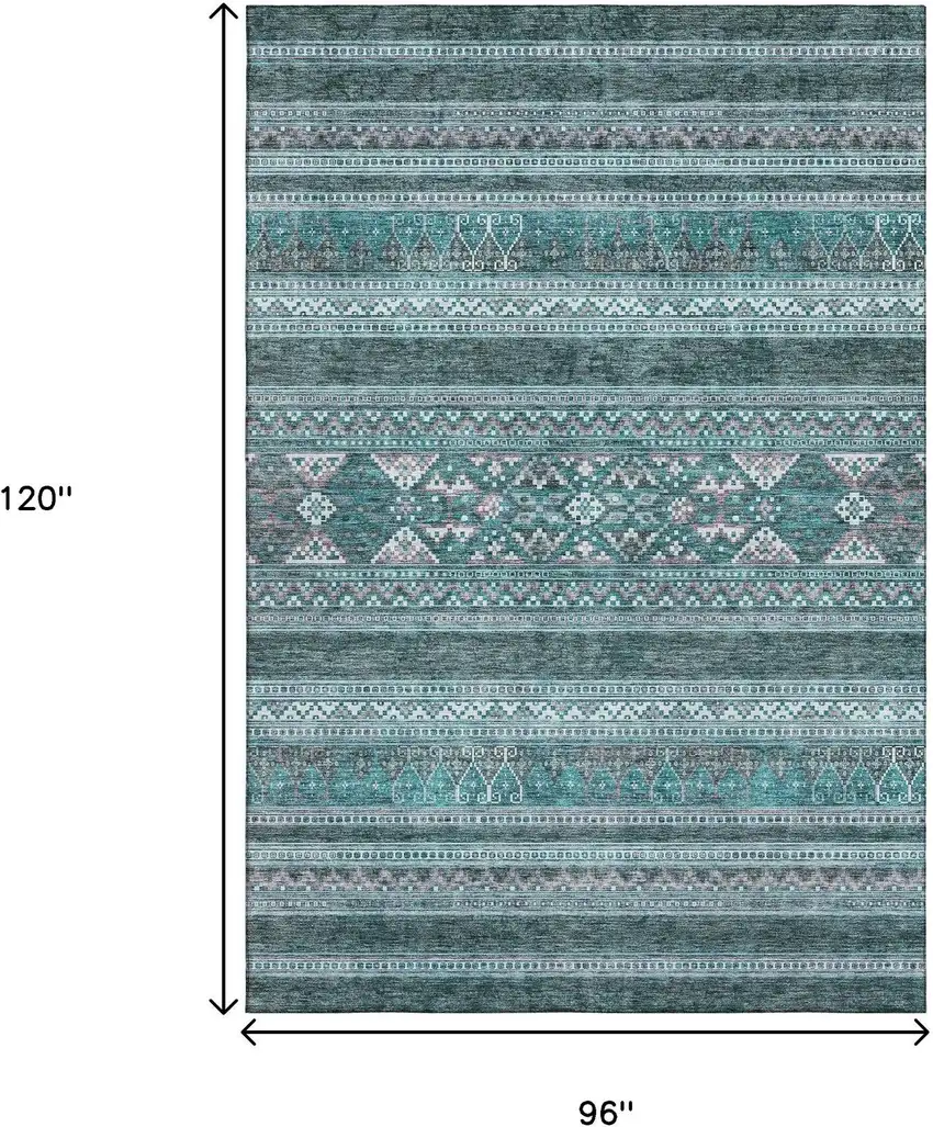 Teal And Ivory Southwestern Washable Area Rug With UV Protection Photo 3