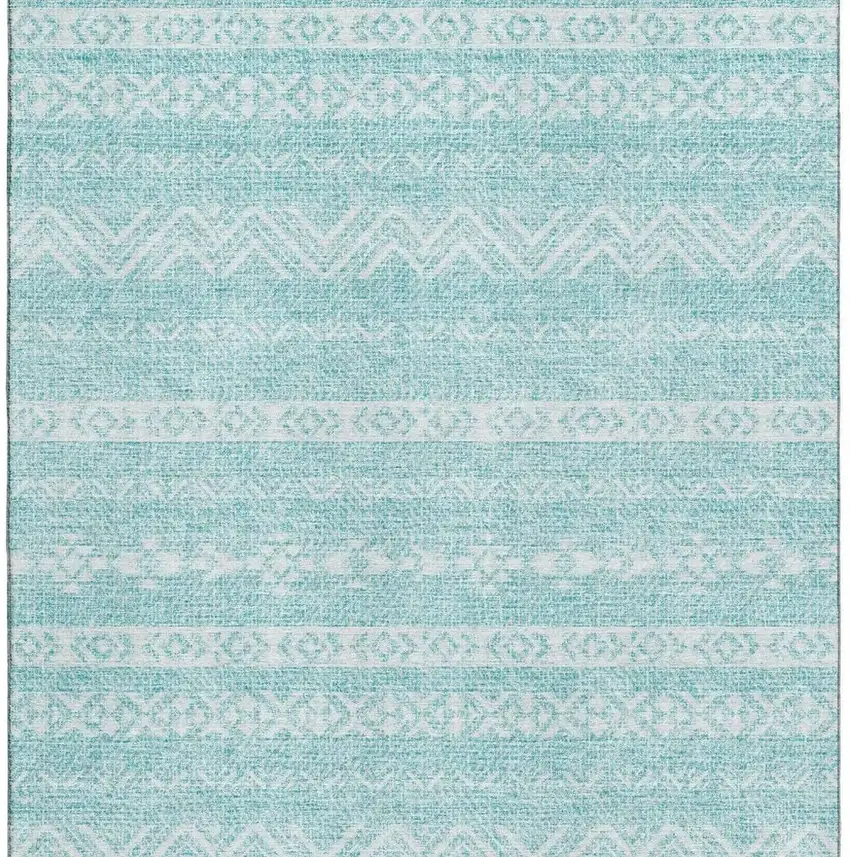 Teal And Ivory Southwestern Washable Area Rug With UV Protection Photo 6