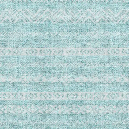 Teal And Ivory Southwestern Washable Area Rug With UV Protection Photo 3