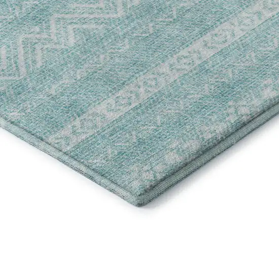 Teal And Ivory Southwestern Washable Area Rug With UV Protection Photo 7