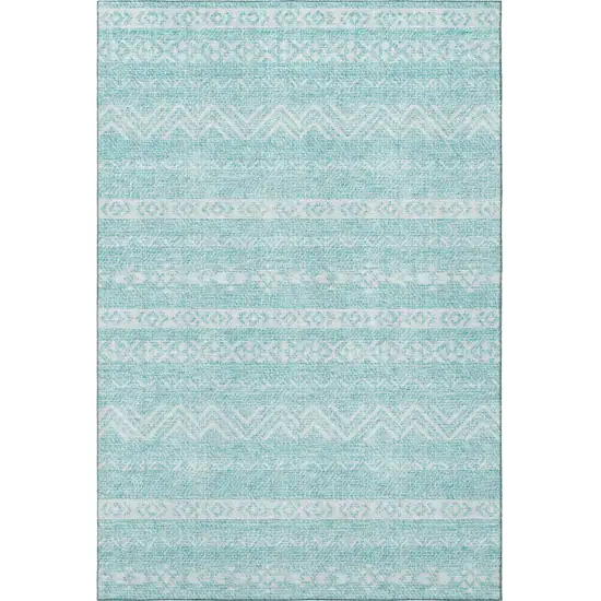 Teal And Ivory Southwestern Washable Area Rug With UV Protection Photo 3