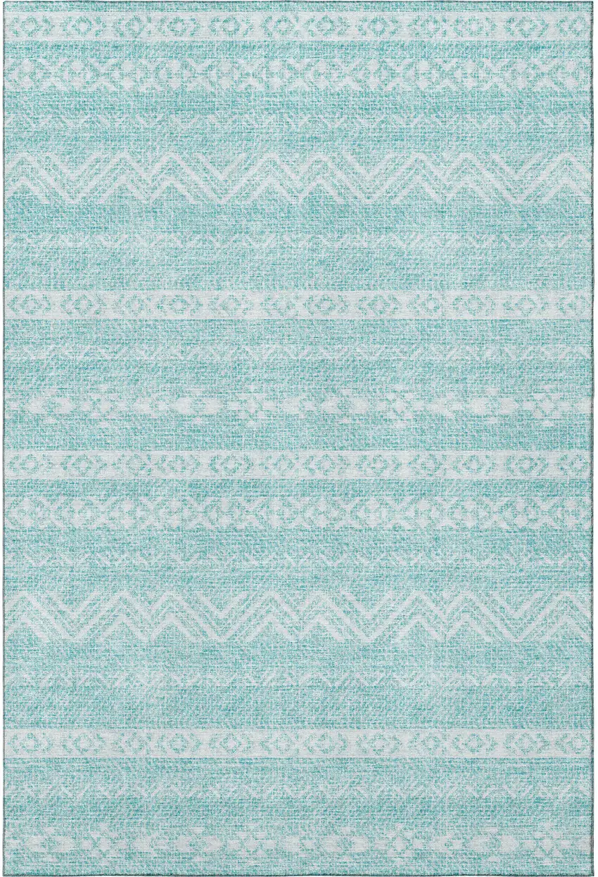 Teal And Ivory Southwestern Washable Area Rug With UV Protection Photo 3