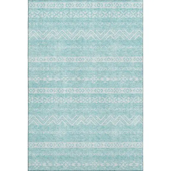 Teal And Ivory Southwestern Washable Area Rug With UV Protection Photo 1