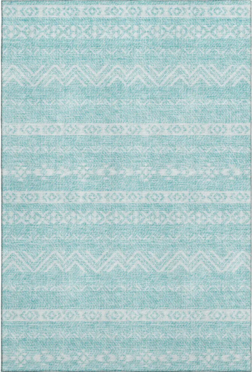 Teal And Ivory Southwestern Washable Area Rug With UV Protection Photo 1