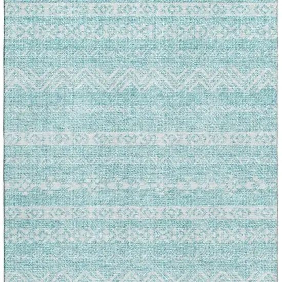 Teal And Ivory Southwestern Washable Area Rug With UV Protection Photo 3