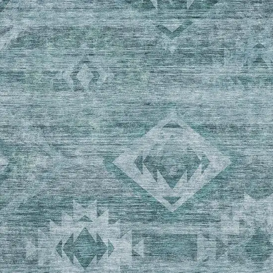 Teal And Ivory Southwestern Washable Area Rug With UV Protection Photo 3