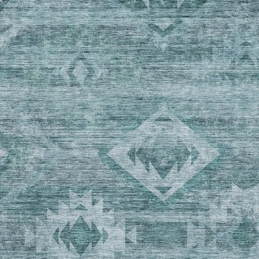 Teal And Ivory Southwestern Washable Area Rug With UV Protection Photo 3