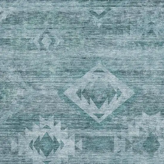 Teal And Ivory Southwestern Washable Area Rug With UV Protection Photo 3