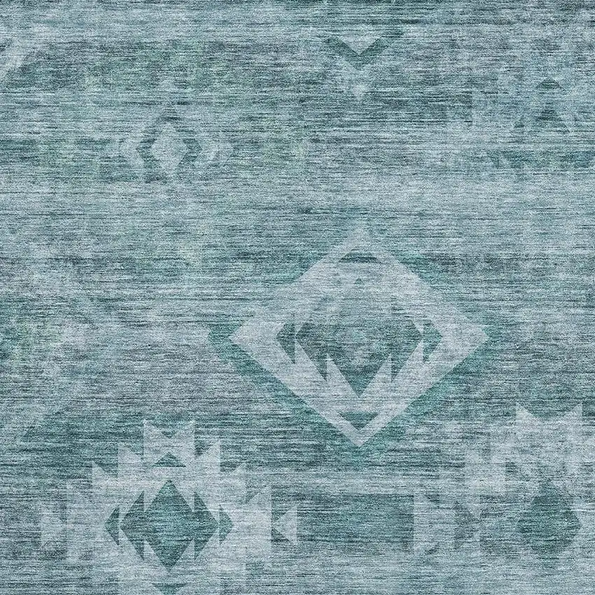 Teal And Ivory Southwestern Washable Area Rug With UV Protection Photo 3