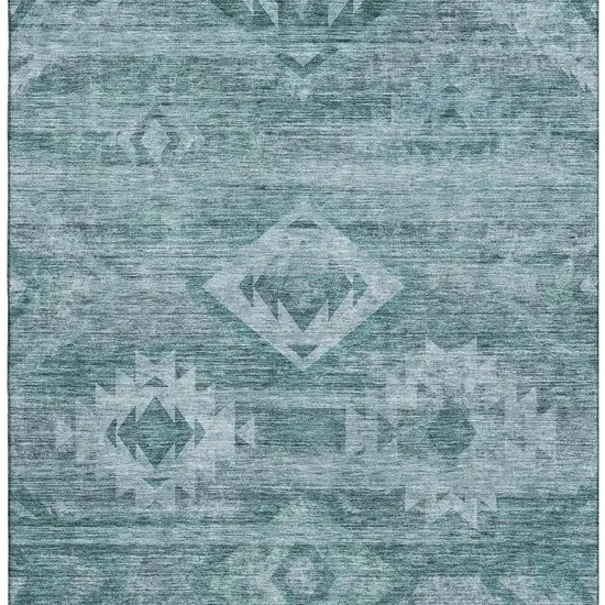 Teal And Ivory Southwestern Washable Area Rug With UV Protection Photo 3