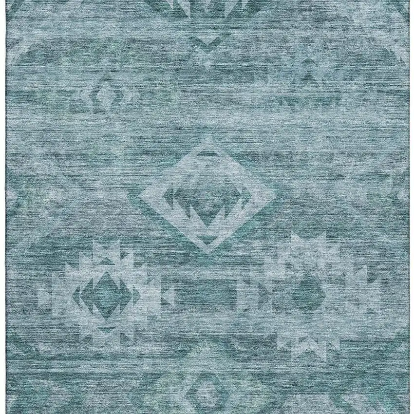Teal And Ivory Southwestern Washable Area Rug With UV Protection Photo 3