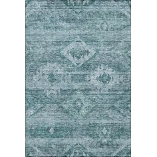 Teal And Ivory Southwestern Washable Area Rug With UV Protection Photo 4