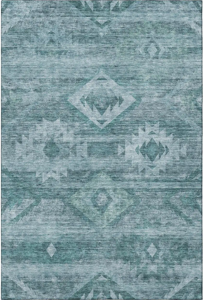 Teal And Ivory Southwestern Washable Area Rug With UV Protection Photo 4