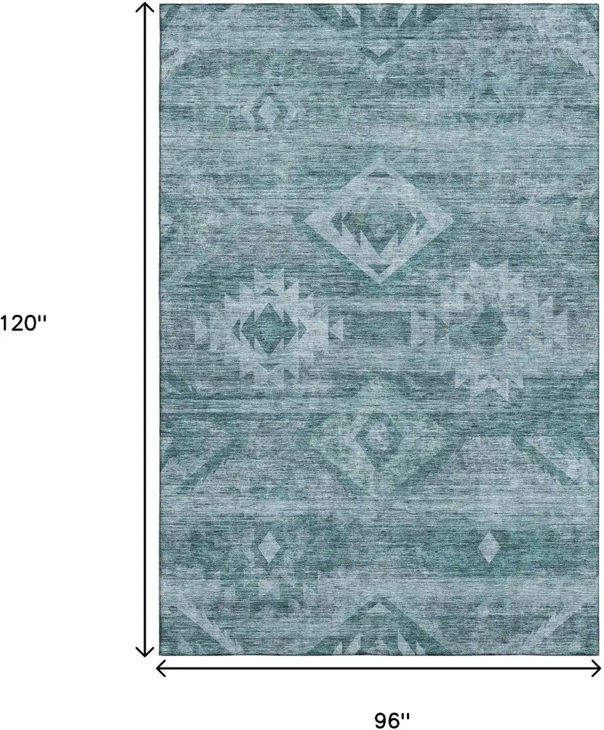 Teal And Ivory Southwestern Washable Area Rug With UV Protection Photo 3