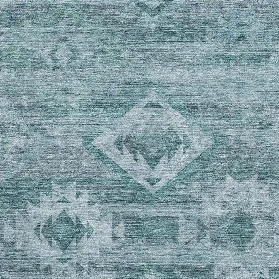 Teal And Ivory Southwestern Washable Area Rug With UV Protection Photo 3