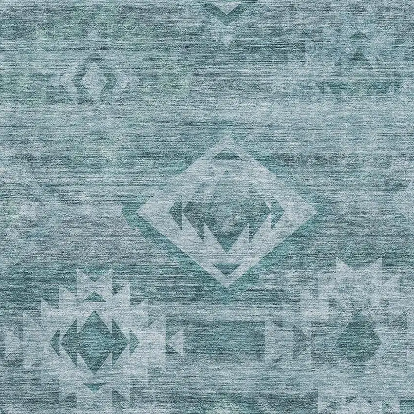 Teal And Ivory Southwestern Washable Area Rug With UV Protection Photo 3