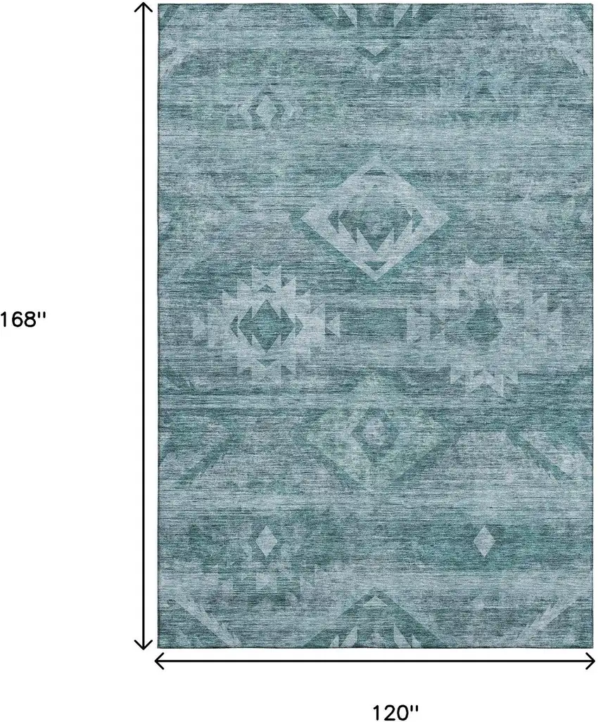 Teal And Ivory Southwestern Washable Area Rug With UV Protection Photo 3