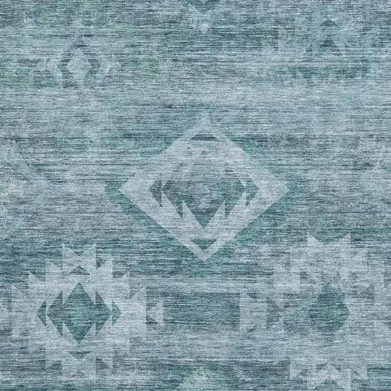 Teal And Ivory Southwestern Washable Area Rug With UV Protection Photo 3