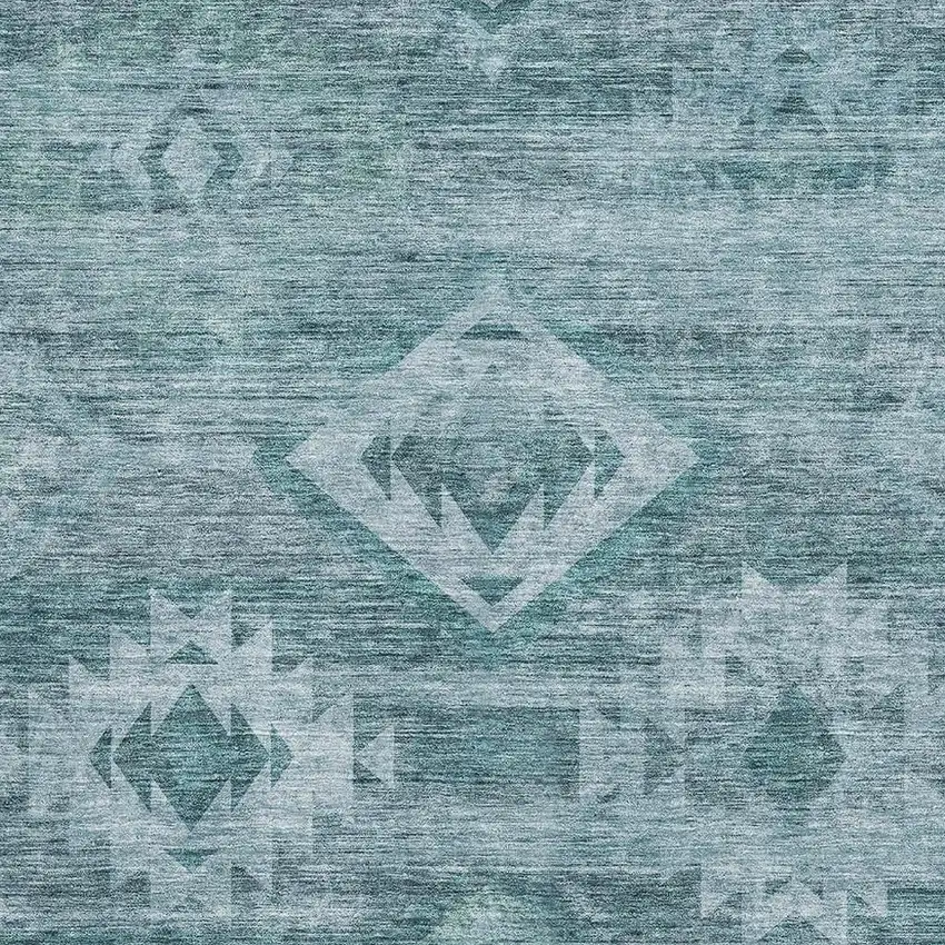 Teal And Ivory Southwestern Washable Area Rug With UV Protection Photo 3