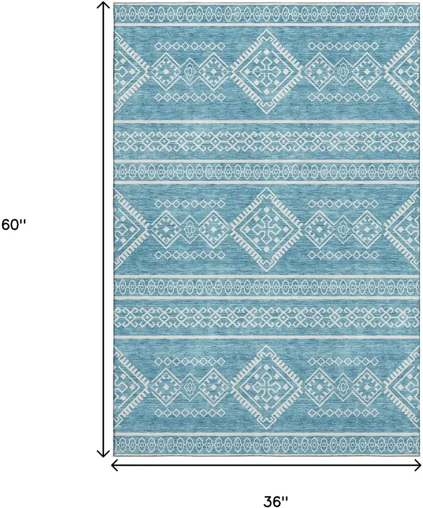 Teal And Ivory Southwestern Washable Area Rug With UV Protection Photo 3