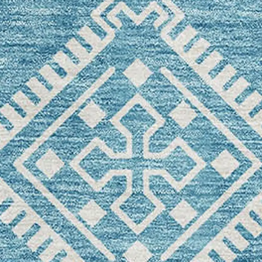 Teal And Ivory Southwestern Washable Area Rug With UV Protection Photo 4