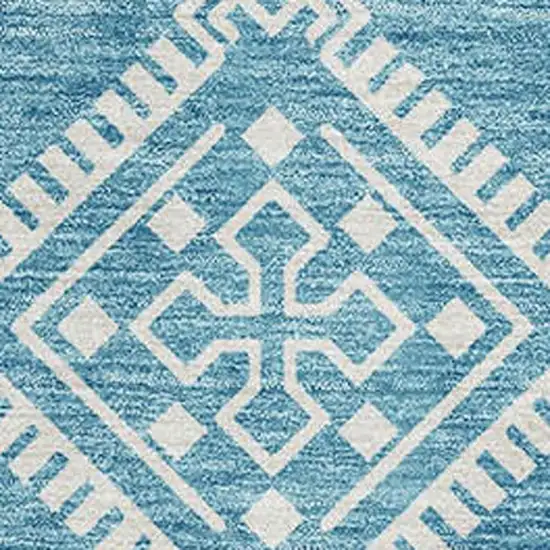 Teal And Ivory Southwestern Washable Area Rug With UV Protection Photo 3