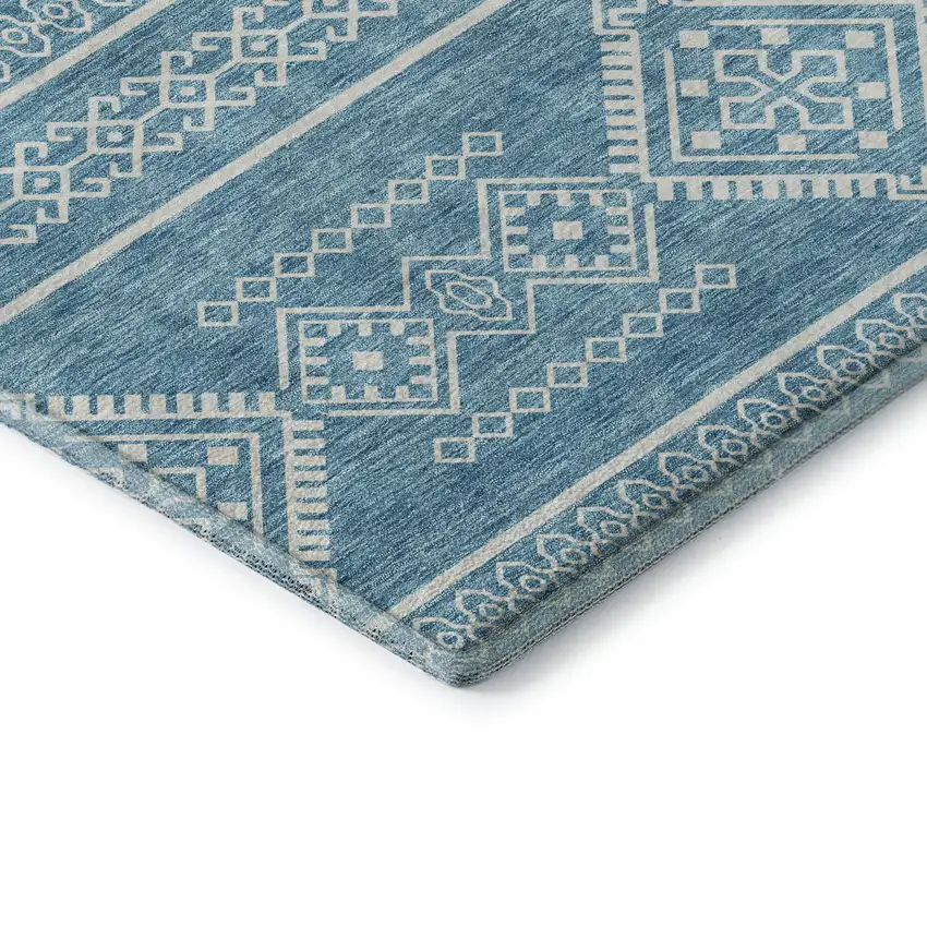 Teal And Ivory Southwestern Washable Area Rug With UV Protection Photo 8