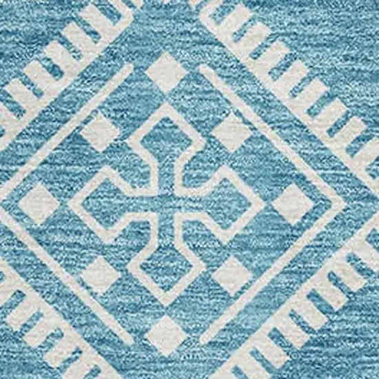 Teal And Ivory Southwestern Washable Area Rug With UV Protection Photo 3