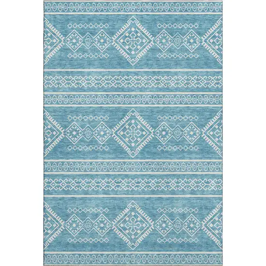 Teal And Ivory Southwestern Washable Area Rug With UV Protection Photo 1