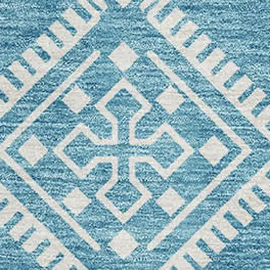 Teal And Ivory Southwestern Washable Area Rug With UV Protection Photo 3