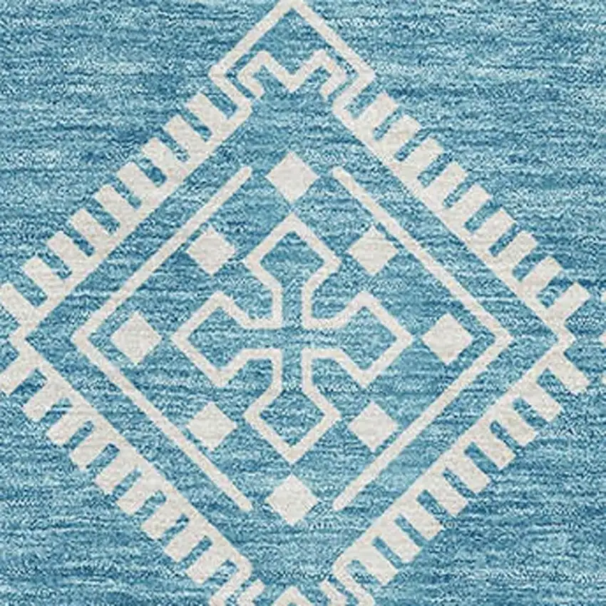 Teal And Ivory Southwestern Washable Area Rug With UV Protection Photo 4