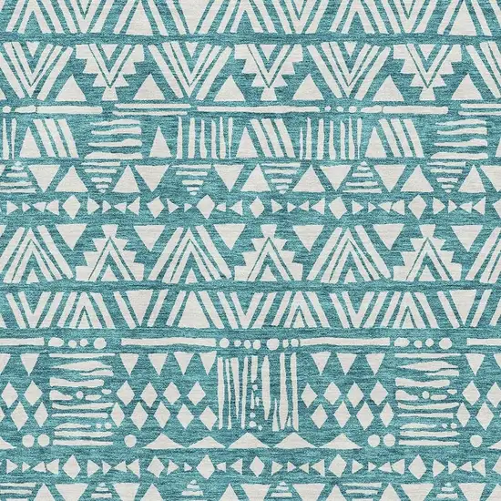 Teal And Ivory Southwestern Washable Area Rug With UV Protection Photo 3