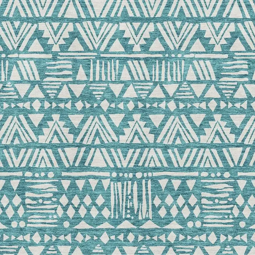 Teal And Ivory Southwestern Washable Area Rug With UV Protection Photo 3