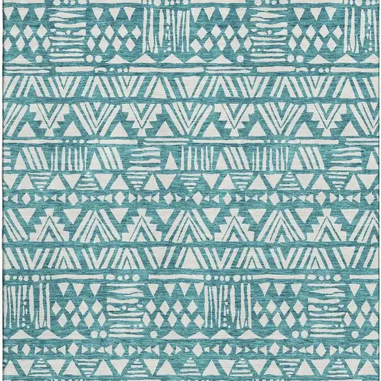 Teal And Ivory Southwestern Washable Area Rug With UV Protection Photo 4