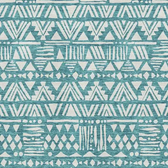 Teal And Ivory Southwestern Washable Area Rug With UV Protection Photo 3