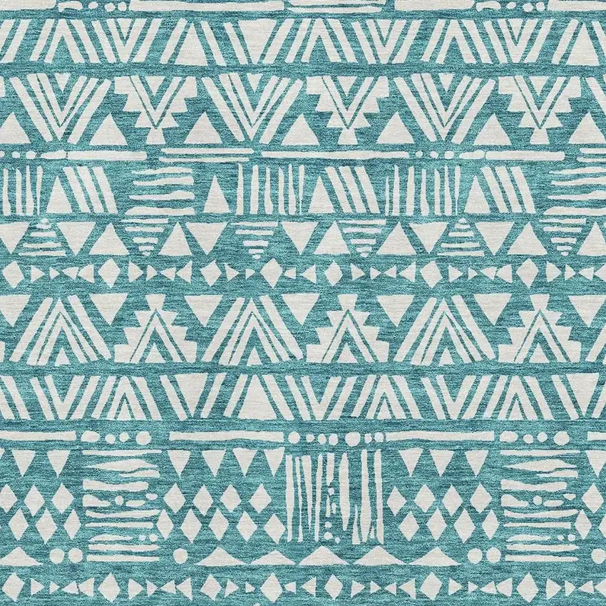 Teal And Ivory Southwestern Washable Area Rug With UV Protection Photo 3