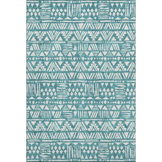 Teal And Ivory Southwestern Washable Area Rug With UV Protection Photo 1