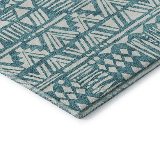 Teal And Ivory Southwestern Washable Area Rug With UV Protection Photo 8