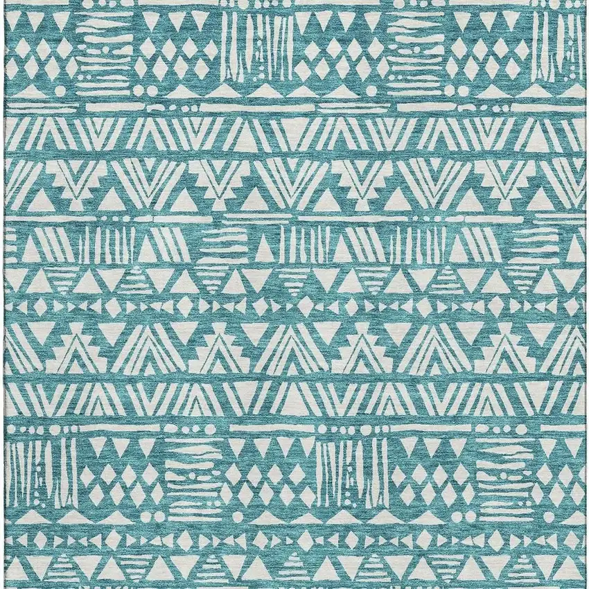 Teal And Ivory Southwestern Washable Area Rug With UV Protection Photo 4